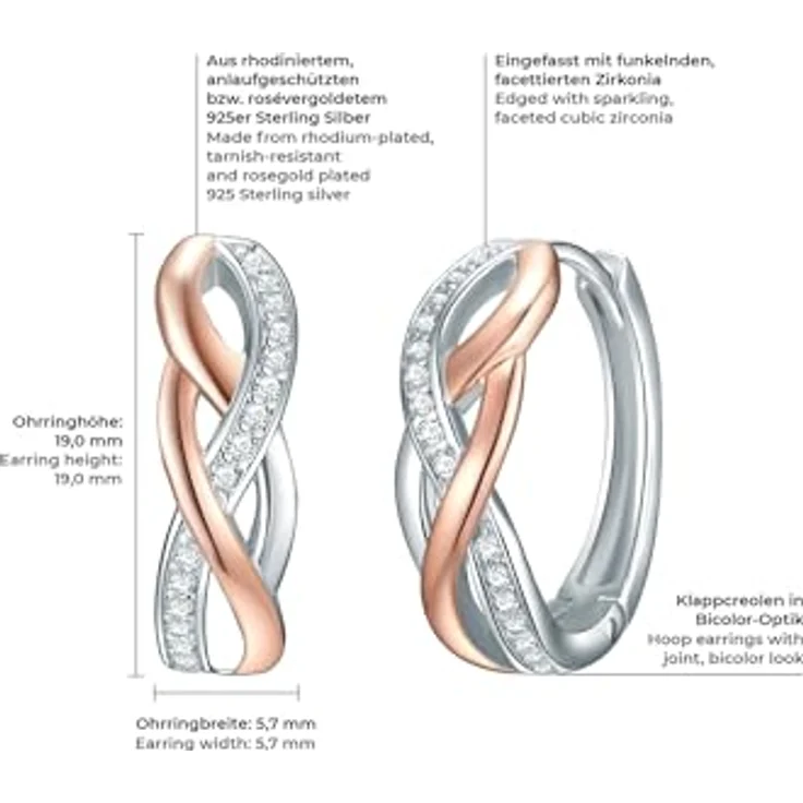 Rafaela Donata Klappcreolen, Damen-Ohrschmuck aus rosevergoldetem/rhodiniertem Sterling Silber mit weißen Zirkonia – Bild 2