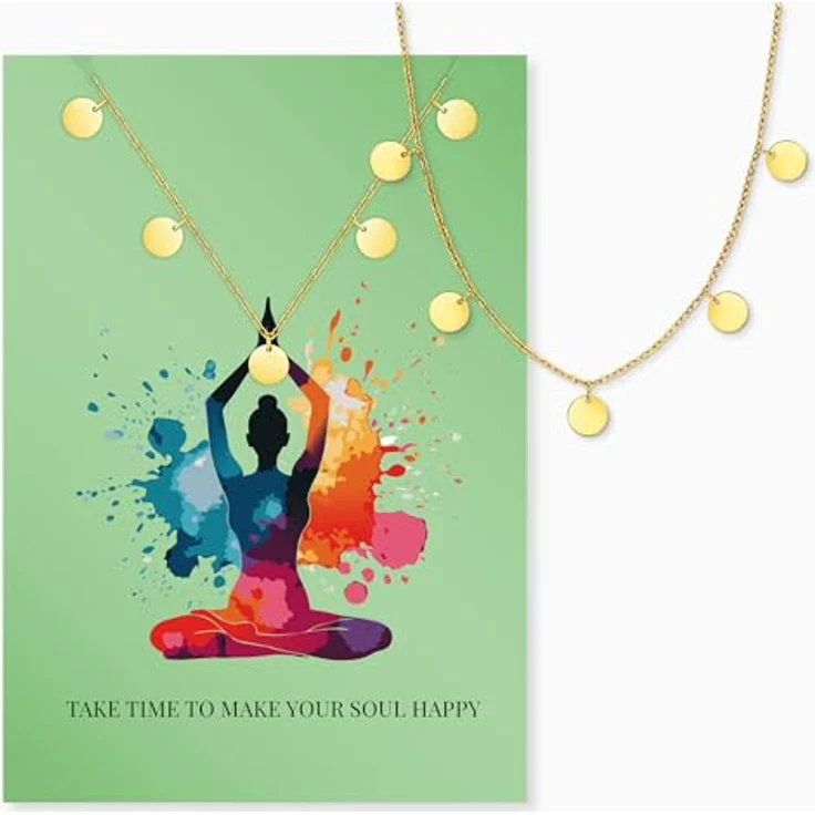 Engelsrufer Grußkarte Happy Soul mit Halskette Edelstahl Gold, 5 Plättchenanhänger, Geschenk für positive Seelen, stilvolles Design – Bild 1