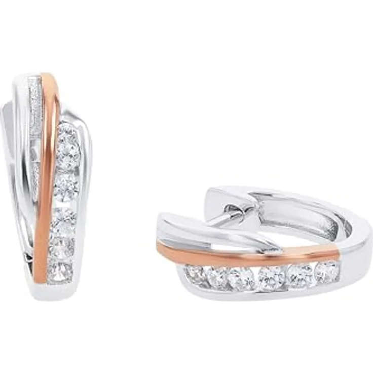 Amor Creolen 925 Sterling Silber Damen Ohrschmuck, Bicolor mit Zirkonia, 1,2 cm, in Schmuck Geschenk Box, 2026218