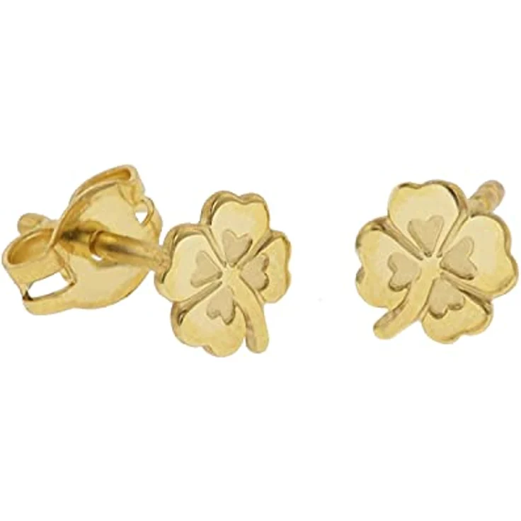trendor 51088 Kinder-Ohrringe Kleeblatt, 333 / 8K Gold hochglanzpoliert, teilmattiert, Größe 5 x 5 mm, Made in Germany – Bild 1