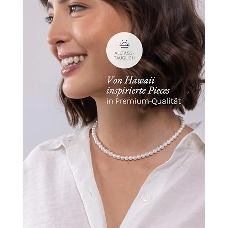 Purelei White Pearl Kette Gold, Elegante Damen Halskette aus Edelstahl mit Muschelperlen, Wasserfest, verstellbare Länge von 35 bis 40 cm, Minimalistischer Modeschmuck – Bild 3