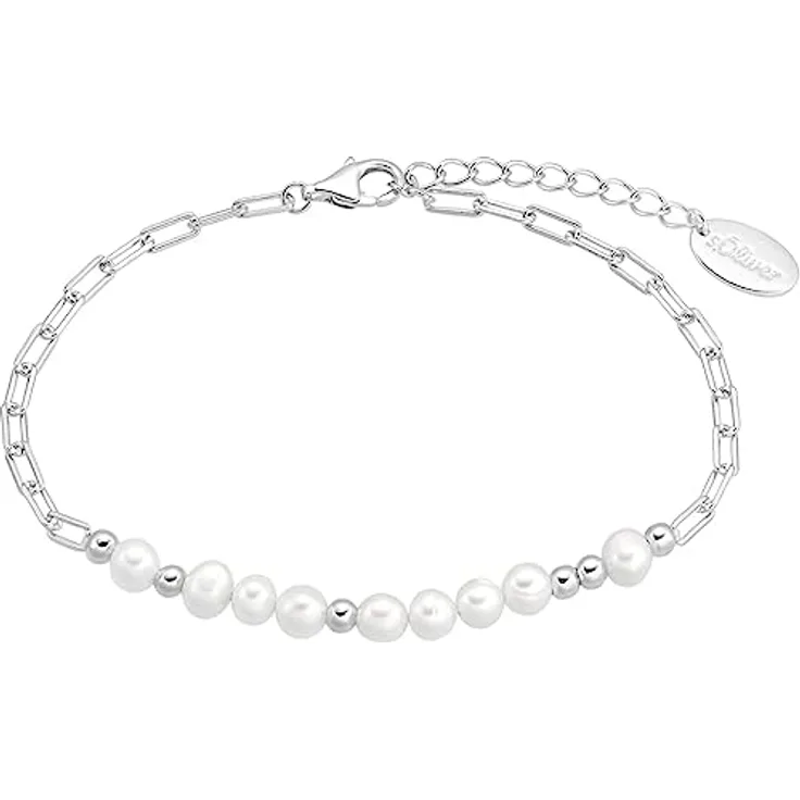 s.Oliver Damen-Armband 925er Silber mit Süßwasserperle, One Size, elegantes Design