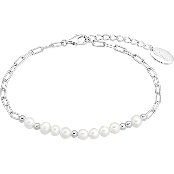 s.Oliver Damen-Armband 925er Silber mit Süßwasserperle, One Size, elegantes Design