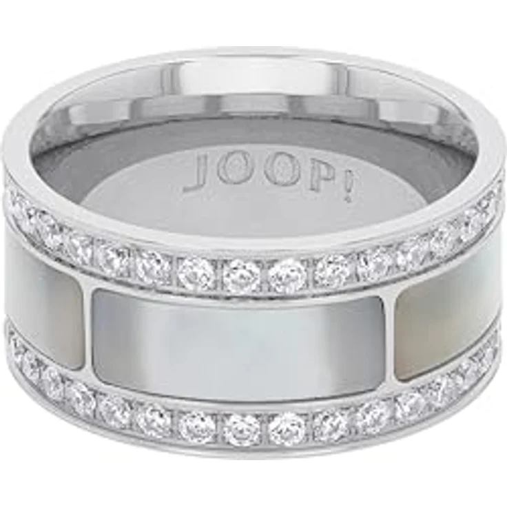JOOP! Damenring Edelstahl mit 68 Zirkonia, Perlmutt und glänzendem Silber, 10 mm Breite, in Schmuck Geschenk Box – Bild 3