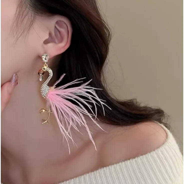 BSLVWG Vintage Pfau Dangle Ohrringe, 14K goldüberzogen mit grüner Kristallfeder, 1.02*2.68 Zoll, hypoallergen, ideales Geschenk für Frauen und Mädchen – Bild 2