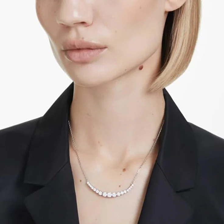 Swarovski Matrix Halskette, Rhodinierte Damenhalskette mit Swarovski Zirkonia in unterschiedlichen Größen, 42-49 cm – Bild 5