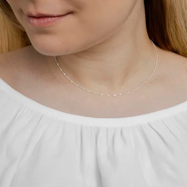 Amberta 925 Sterling Silber Halskette für Damen und Herren, Super Dünne Singapurkette, 50 cm, Hochglanzpoliert – Bild 2