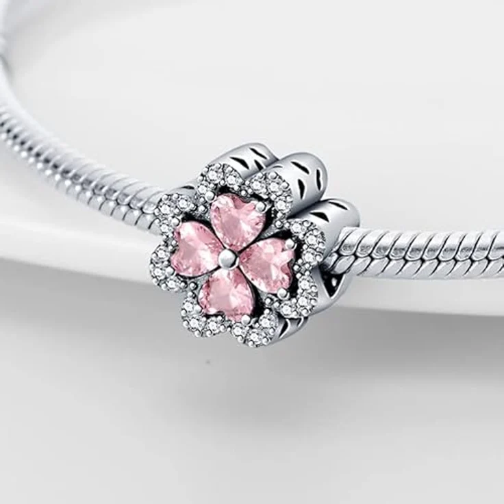 TINSLO Charm Anhänger Damen 925 Sterling Silber, Zirkonia-Steine für Armband und Halskette, passend für Pandora und europäische Armbänder, B11 – Bild 2