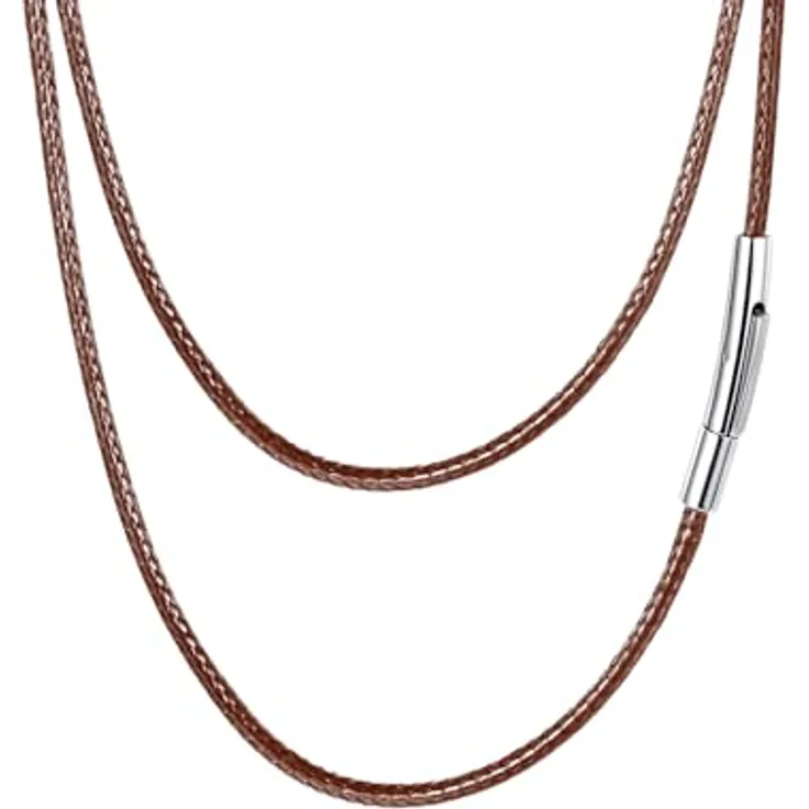 FaithHeart Braun Lederkette, 40CM lang, Kunstleder Halskette mit 2MM Breite und Edelstahl-Verschluss, für Damen und Herren, ohne Anhänger, perfektes Geschenk