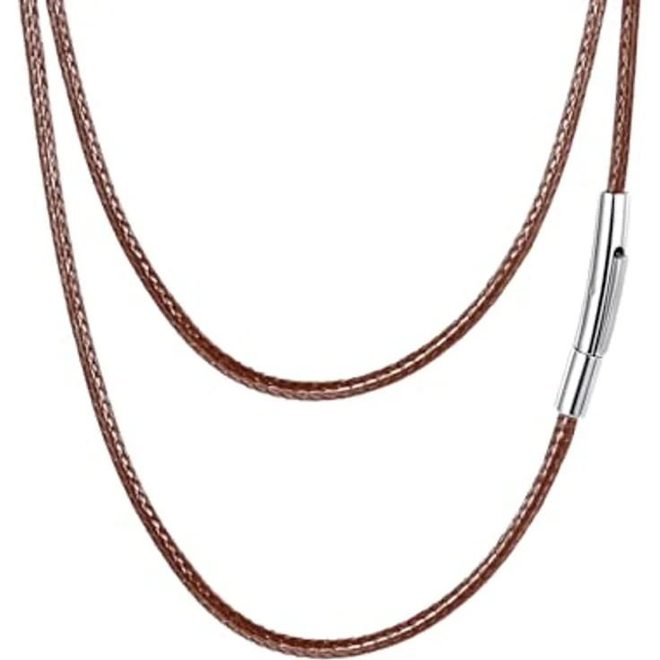 FaithHeart Braun Lederkette, 40CM lang, Kunstleder Halskette mit 2MM Breite und Edelstahl-Verschluss, für Damen und Herren, ohne Anhänger, perfektes Geschenk – Bild 1