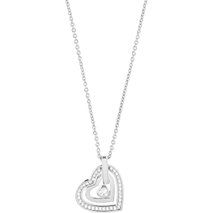 JETTE Damen-Kette HEARTS, 925er Silber mit 34 Zirkonia, rhodiniert, 48 cm, Herz-Anhänger