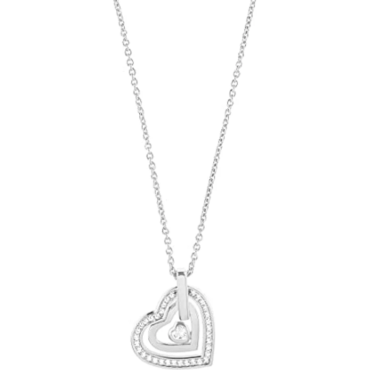 JETTE Damen-Kette HEARTS, 925er Silber mit 34 Zirkonia, rhodiniert, 48 cm, Herz-Anhänger – Bild 1