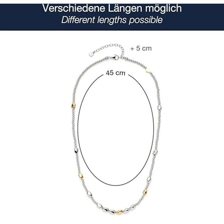 JEWELS BY LEONARDO Halskette Veja, bicolorfarbener Edelstahl mit Nuggets in Gold und Silber, 45-50 cm, Geschenk für Frauen – Bild 2
