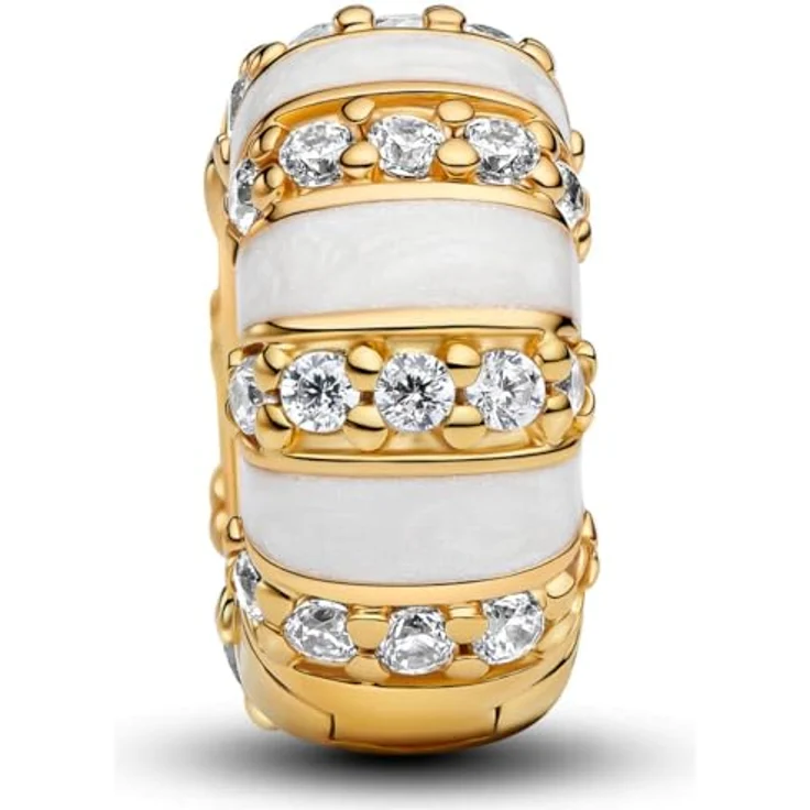 PANDORA Moments Steine & Emaille Clip-Charm, 14K vergoldetes Sterling Silber mit Zirkonia, Kompatibel mit Moments Armbändern, warmen Farbtönen – Bild 3
