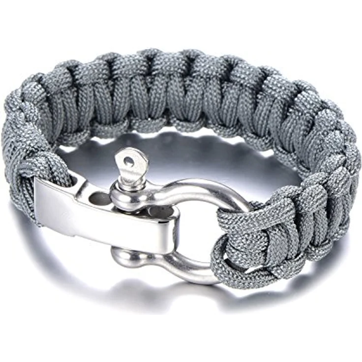 DonDon Herren Survivalarmband Paracord Outdoor Armband, geflochten, grau, Edelstahlverschluss, längenverstellbar bis 23 cm, 2,5 Meter Seilablösbar – Bild 2