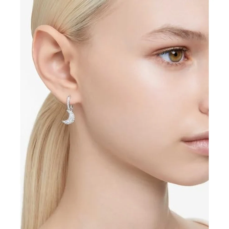 Swarovski Sublima Drop-Ohrhänger, Weiße, rhodinierte Damenohrringe mit strahlenden Swarovski Kristallen, 2.5 x 1.1 cm – Bild 5
