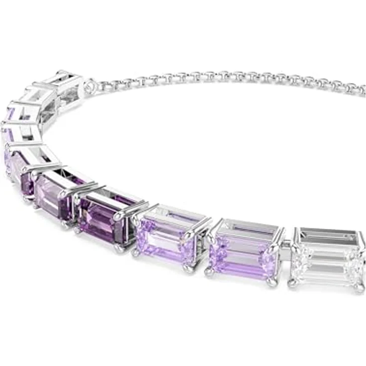 Swarovski Matrix Tennis Armband, Rhodiniertes Damenarmband mit klaren und violetten Zirkonia im Oktagon-Schliff, 24 cm lange Krappenfassung – Bild 4