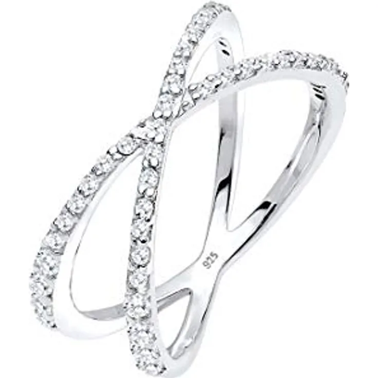 Elli Damen Ring Wickel X, 925 Sterling Silber mit Zirkonia Kristallen, handgefertigt