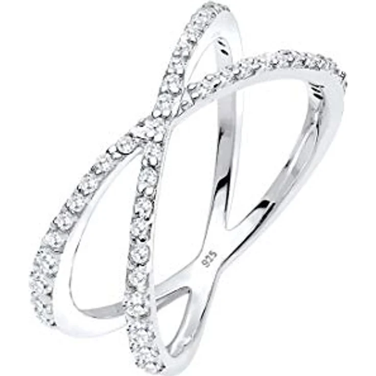 Elli Damen Ring Wickel X, 925 Sterling Silber mit Zirkonia Kristallen, handgefertigt – Bild 1