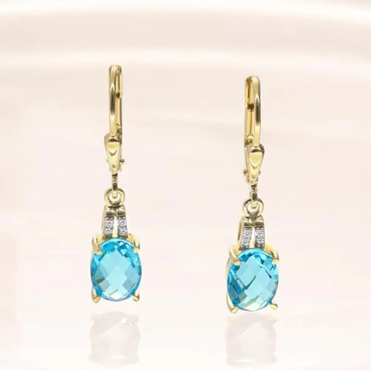 trendor Damen-Ohrringe 925 Silber Vergoldet mit Synthetischen Blautopas und Zirkonias, 27 mm, elegantes Accessoire in Geschenkverpackung – Bild 3