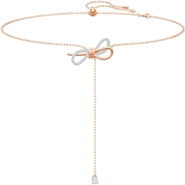 Swarovski Lifelong Bow Halskette, Schleife, Weiß, Metallmix in rotgold-glänzendem und rhodiniertem Finish