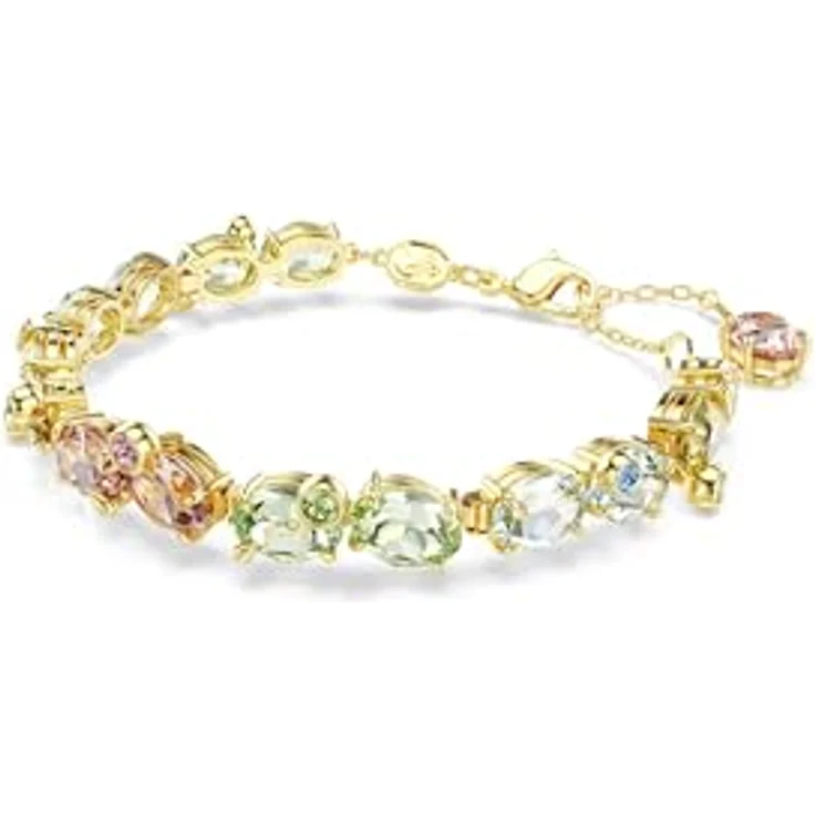 Swarovski Gema Tennis Armband, Vergoldetes Damenarmband mit Mehrfarbigen Kristallen, Armbandlänge 15.5-20 cm, Motivgröße 0.8 x 0.9 cm – Bild 2