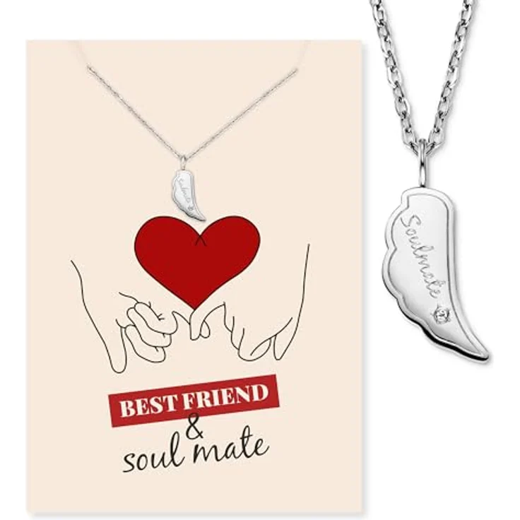 Engelsrufer Grußkarte Soulmate mit Halskette aus Edelstahl Silber, Schmuck mit Engelsflügel & Zirkonia, emotionales Geschenk für Seelenverwandte – Bild 1