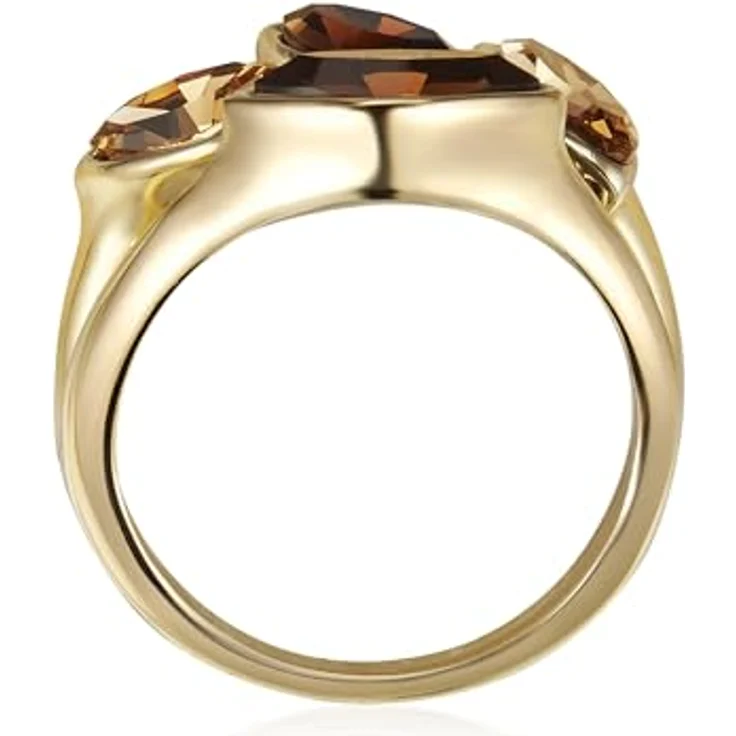 Lulu & Jane Damen Ring, gelbvergoldetes Metall mit Kristallen Colorado Topas, Blätter-Motiv, 2,6 mm schmale Ringschiene – Bild 2