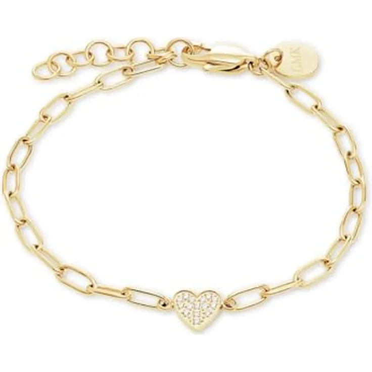 Guido Maria Kretschmer Armband 88994043, vergoldetes Edelstahl mit Paperlink-Design und Liebessymbol, längenverstellbar