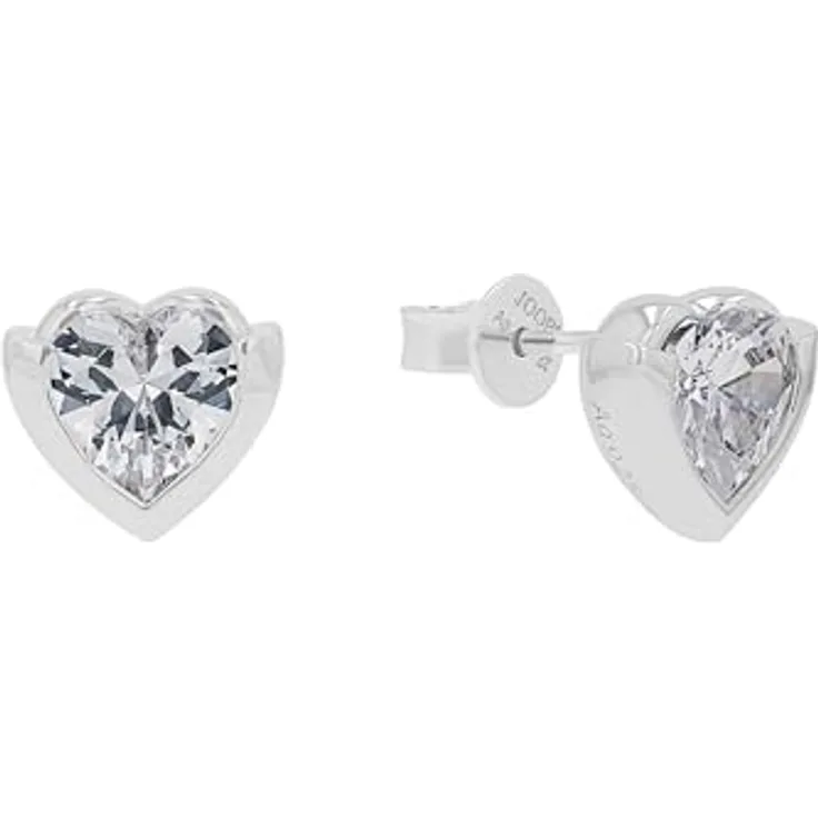 JOOP! Ohrstecker 925 Sterling Silber Damen Ohrschmuck mit Herz-Motiv und synthetischen Zirkonia, 0,9 cm, Weiß, in Geschenkbox, 2039691