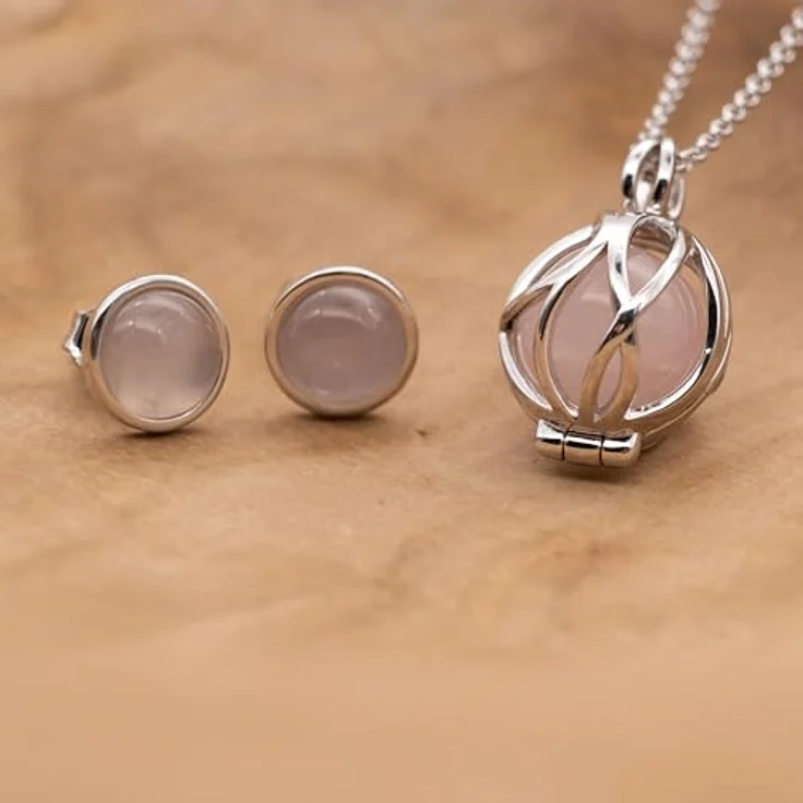 Engelsrufer Damen Ohrstecker mit Rosenquarz, rhodiniert, 925er Sterling Silber, Steckverschluss, nickelfrei – Bild 5