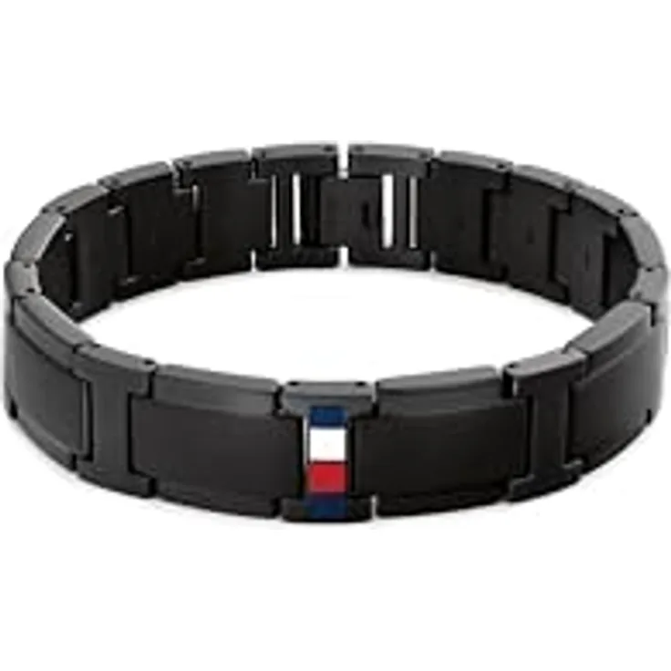 Tommy Hilfiger Jewelry Gliederarmband für Herren aus schwarzem Edelstahl mit Faltverschluss und ikonischer Flagge - 2790659