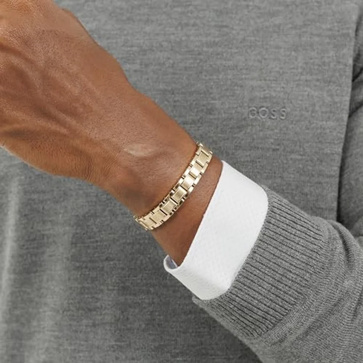 BOSS Jewelry Gliederarmband für Herren, Kollektion METAL LINK ESSENTIAL, Edelstahl mit IP-Beschichtung in Hellgelbgold, 210 mm, Magnetverschluss – Bild 3