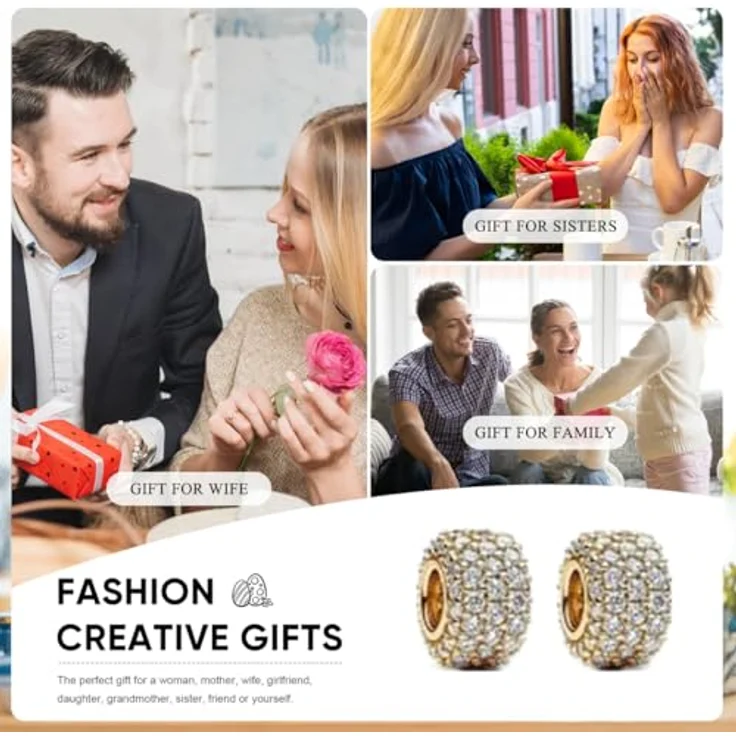 WEIMU Golden Charms 925 Sterling Silber Charm für Armband & Halskette, hypoallergen, Geeignet für Pandora und Biagi, Goldfarben 5 – Bild 5
