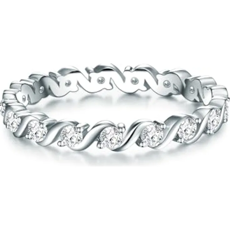 Trilani Damen Ring 925/- Sterling Silber mit Zirkonia, Brilliantschliff, Memoirering, Vorsteckring, Verlobungsring