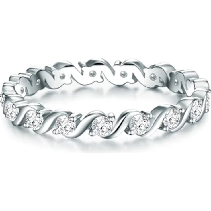 Trilani Damen Ring 925/- Sterling Silber mit Zirkonia, Brilliantschliff, Memoirering, Vorsteckring, Verlobungsring – Bild 1