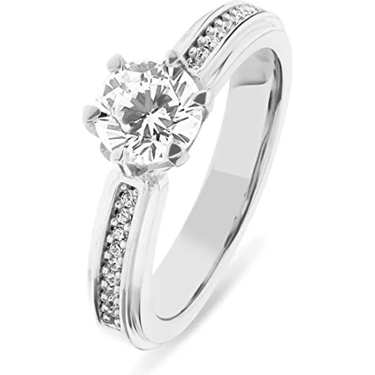 JETTE Damenring 925er Silber, 3,7 mm, 19 Zirkonia, elegante Verpackung, Silber 32021982