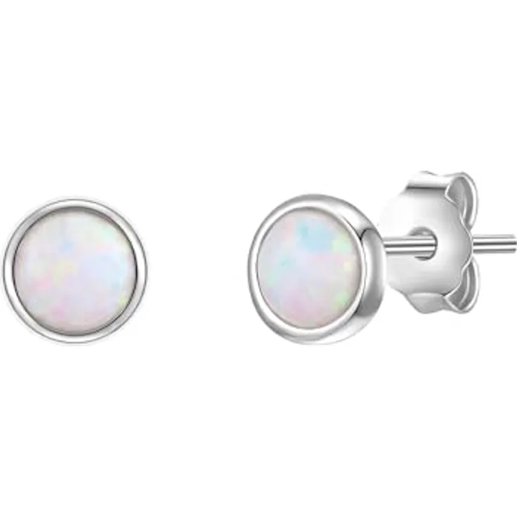 Glanzstücke München Damen Ohrstecker 925/- Sterling Silber rhodiniert mit synthetischem Opal, 5,2 mm Höhe, in Schmuckbox