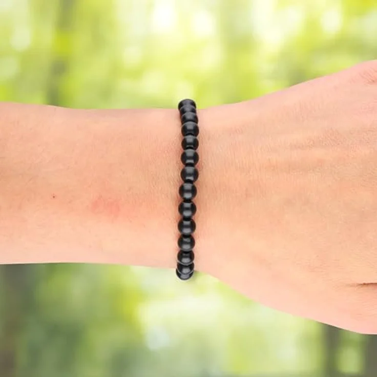 Lebensquelle Plus Kugelarmband, Perlen Armband 6 mm aus Schungit, dehnbar, hochwertiges Edelsteinarmband – Bild 2