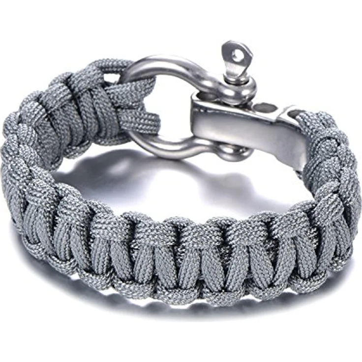 DonDon Herren Survivalarmband Paracord Outdoor Armband, geflochten, grau, Edelstahlverschluss, längenverstellbar bis 23 cm, 2,5 Meter Seilablösbar – Bild 3