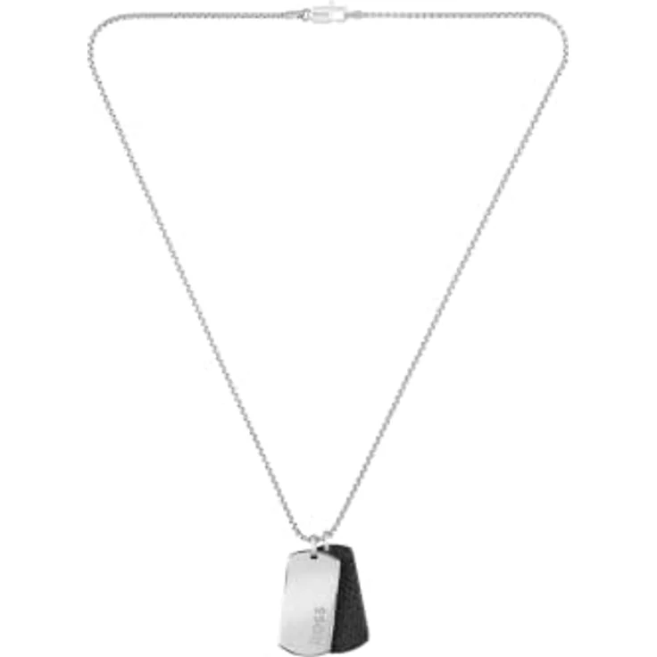 BOSS Herren-Halskette Devon, Edelstahl mit schwarzem Lederakzent, 609,60 mm Länge – Bild 1