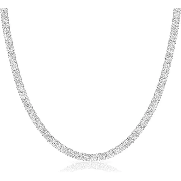 Michooyel Tennis Halskette, Iced Out Kette mit 5A-Zirkonia, 18 Karat vergoldetes Messing, Silber 925, 6mm x 45cm – Bild 1