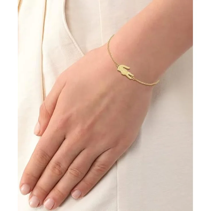 Lacoste Gliederarmband für Damen Kollektion CROCODILE, Edelstahl mit gelbgoldener IP-Beschichtung, Innenumfang 16,5 cm, verziert mit Krokodillogo, Karabinerverschluss – Bild 3