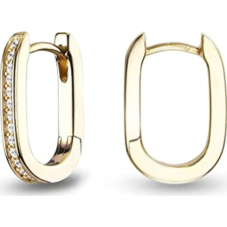 JETTE Damen-Creolen aus 925er Silber mit 28 Zirkonia, Gold, Maße: 1,6 cm x 1,1 cm, One Size, Geschenkbox – Bild 2