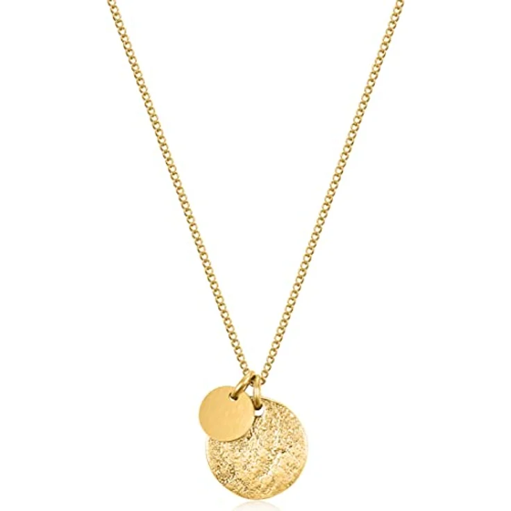 day.berlin Damen Halskette Gold 18k vergoldet, 45+5cm Panzerkette mit Plättchen und Coin Anhänger, 316L Edelstahl, nickelfrei & wasserfest – Bild 1