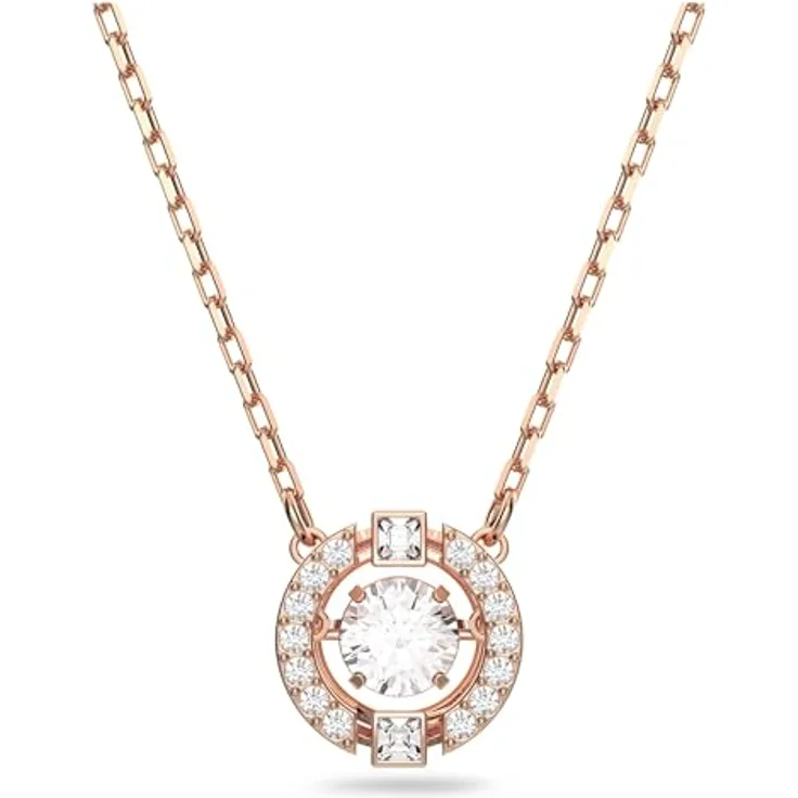 Swarovski Una Halskette, Rund, Weiß, Roségold-Legierungsschicht mit tanzendem Kristall und Kristallpavé