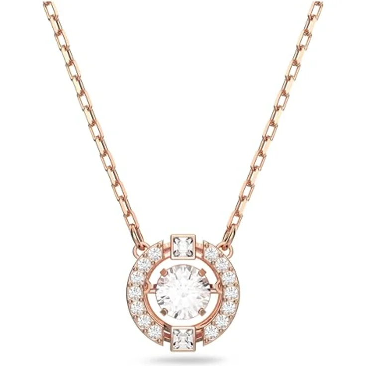 Swarovski Una Halskette, Rund, Weiß, Roségold-Legierungsschicht mit tanzendem Kristall und Kristallpavé – Bild 1