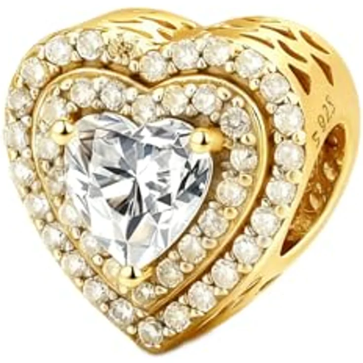 Anduonie Charms Herz Gold Stopper Charms Anhänger Silber 925, kompatibel mit europäischen Armbändern, für Frauen (Red Charm, Goldene Liebe 3) – Bild 1