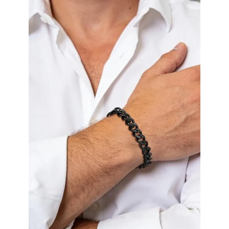FindChic Herren Armband Schwarz Panzerkette aus Edelstahl, 9mm breit, 19cm lang, robustes Design für Hip Hop und Streetwear – Bild 3