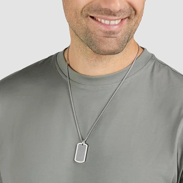 s.Oliver Herren Necklace - Halskette aus mattiertem Edelstahl mit Taganhänger - Silber, verstellbare Venezianerkette bis 60 cm, wasserfest & hautfreundlich – Bild 3